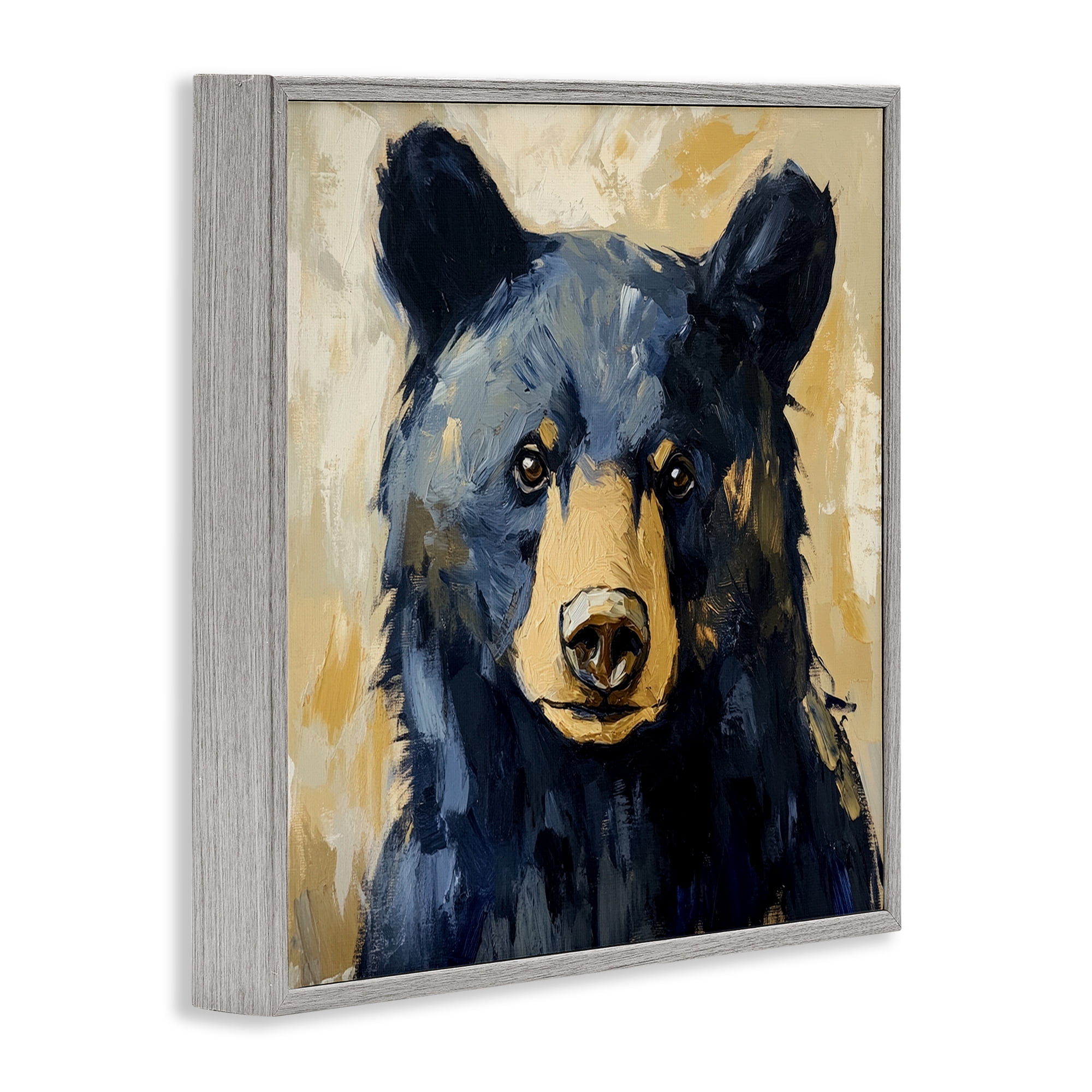 Stupell Industries Big Bear with Brushstrokes Gray Framed Giclee Art, design by Petal Prints Design