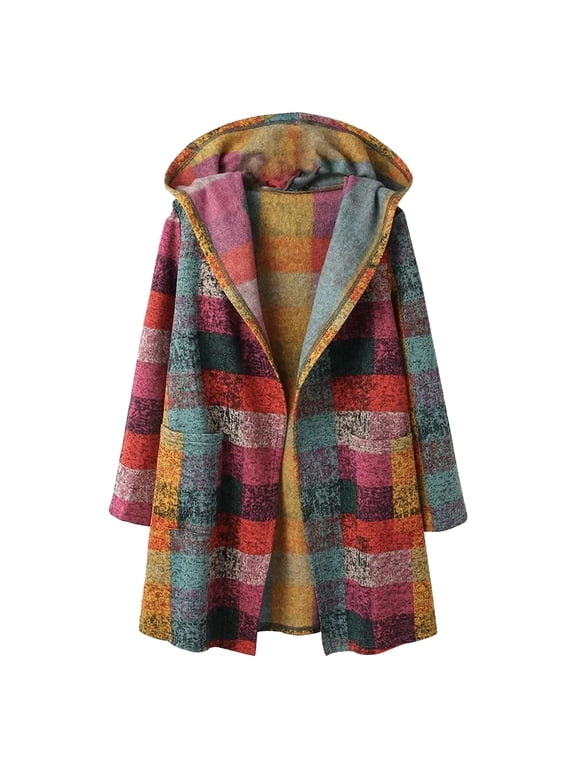 Winter Women's Boho Vintage Aztec Sherpa-Lined Fleece Coat - Hooded Button-Down Long Cardigan Purple, XS