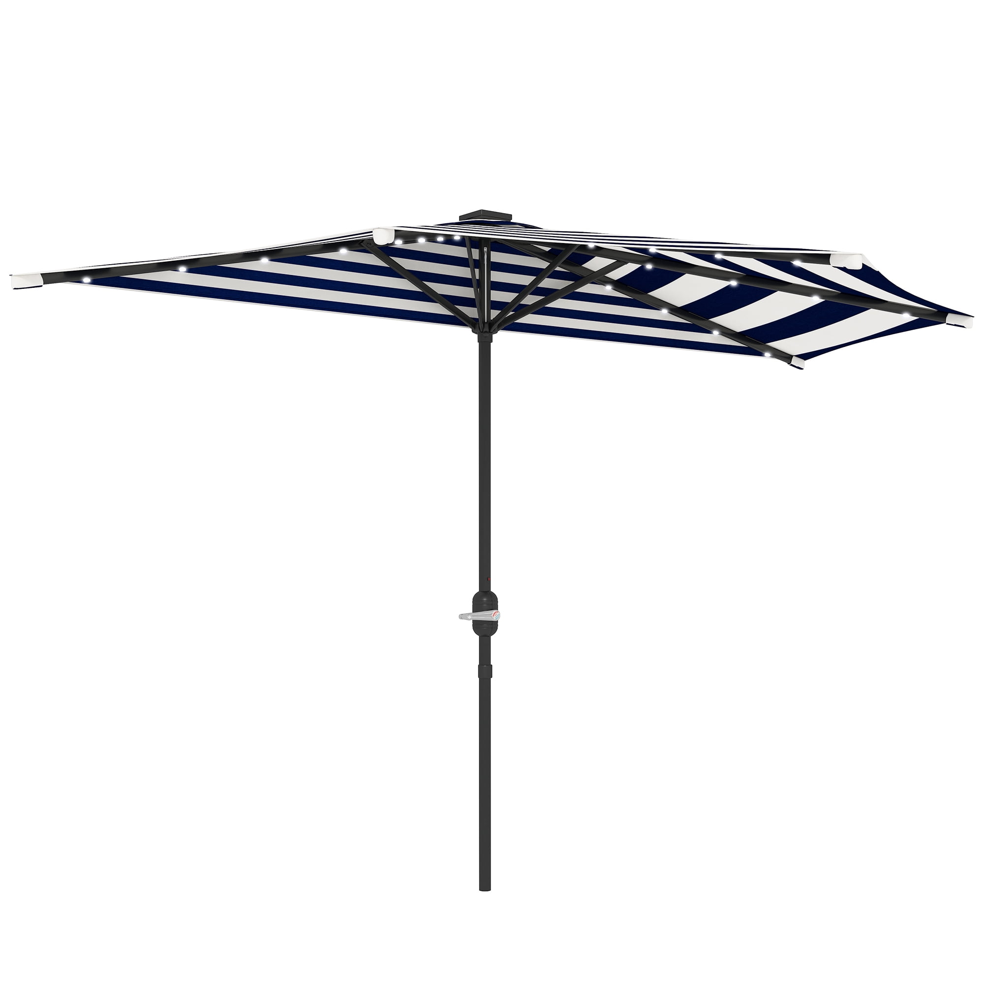 Outsunny Half Umbrella Outdoor Patio Umbrella, UPF 30+ Small Balcony Umbrella, Vented Tiltable Half Patio Umbrella with Crank 8 Ribs, Navy Blue