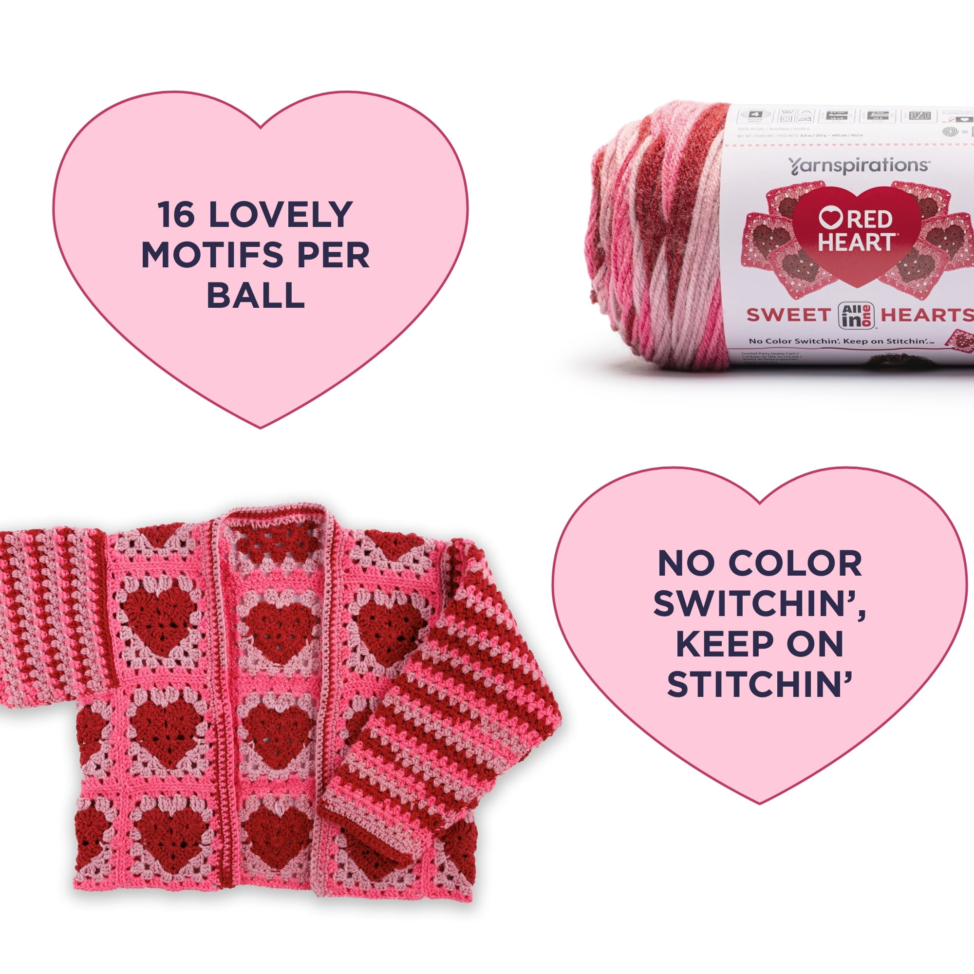 Red Heart® AIO Sweet Hearts™ #4 Worsted (Medium) Acrylic Yarn, Bravery 8.8oz/250g 440 Yards