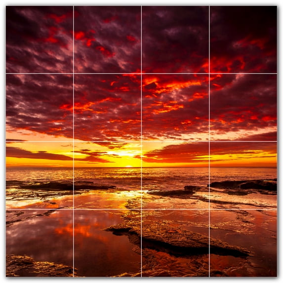 Picture-Tiles.com: Sunset Ceramic Tile Wall Mural WAL500980-44S. 17"W x 17"H using (16) 4.25" x 4.25" Ceramic Tiles-Satin Finish