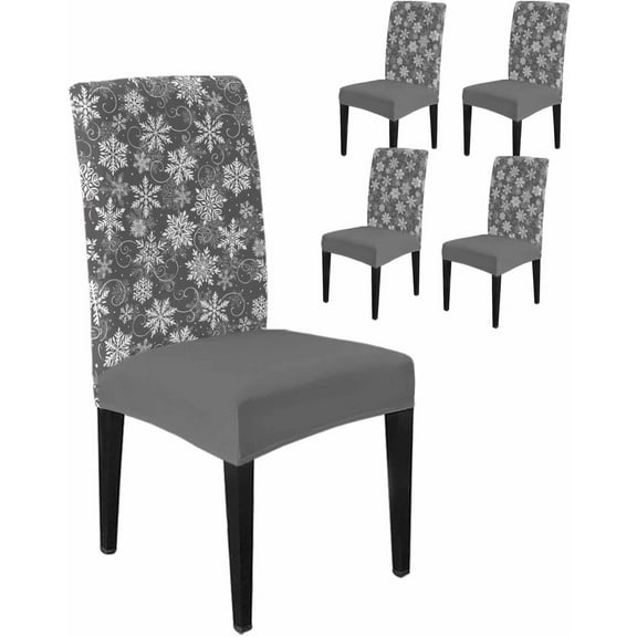 Chair Covers for Dining Room Set of 4,Winter Snowflake on Black Background Stretch Seat Protector Removable Washable Chairs Slipcovers for Kitchen Banquet Wedding Hotel,Abstract Geometric Art