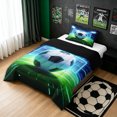 thumbnail image 3 of meiyoeat Neon Soccer Print Twin Comforter Sets for Boys, Football Sport Lover Bedding Set, Green Blue, Black Reversible, 2 Pieces, 1 Comforter and 1 Pillowcase, 3 of 6