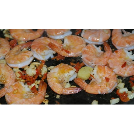 Canvas Print Seafood Eat Scampi Court Grilled Shrimp Food Stretched Canvas 10 x