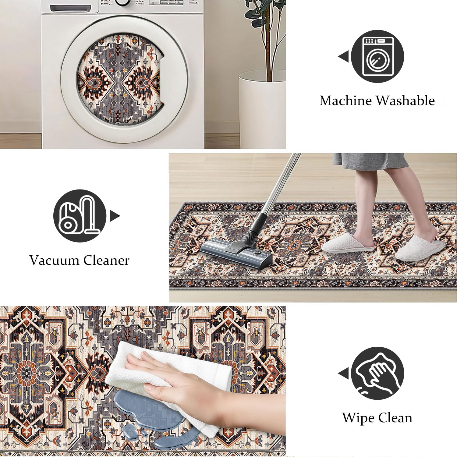 TECHVIDA 2'x6' Hallway Runner Rug Boho,Non Slip Machine Washable Rugs for Hallway Kitchen,Brownish Black