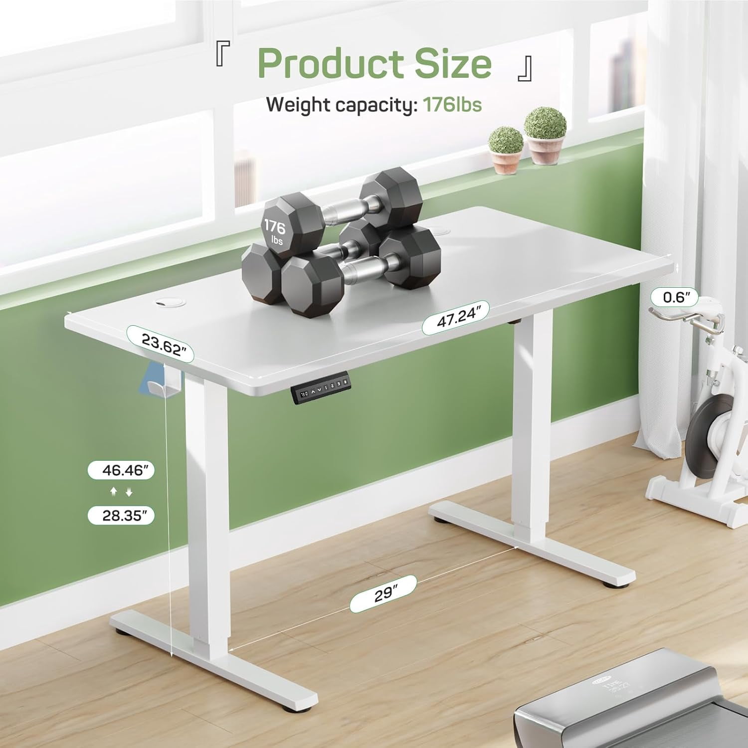 Electric Height Adjustable Standing Desk, 48x24 Inches, Ergonomic Sit-to-Stand Rising Computer Table for Home Office