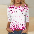 thumbnail image 2 of Penkiiy T-Shirt de la Saint-Valentin pour Femmes Manches 3/4 Col Rond Mignon Cœurs Graphiques T-Shirts Mode Décontractée Blouse 5TG Multicolore, 2 of 5