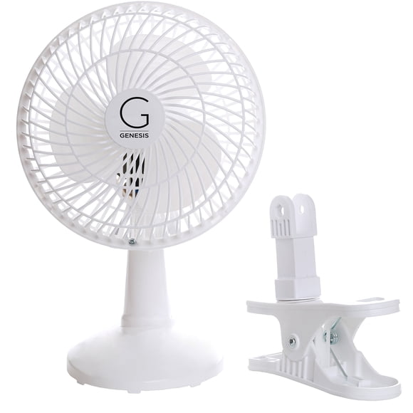 Genesis Ventilador de sobremesa convertible con clip de 6 pulgadas y ventilador con clip, dos velocidades silenciosas, ideal para el hogar, la oficina, el dormitorio y más, color blanco