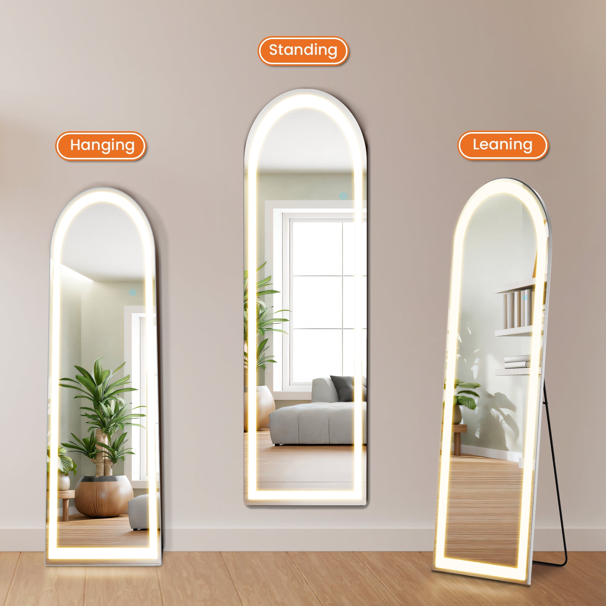 MAYEERTY 64"x21" LED Full Length Mirror, Floor Standing Mirror with Stand, Wall Mounted Hanging