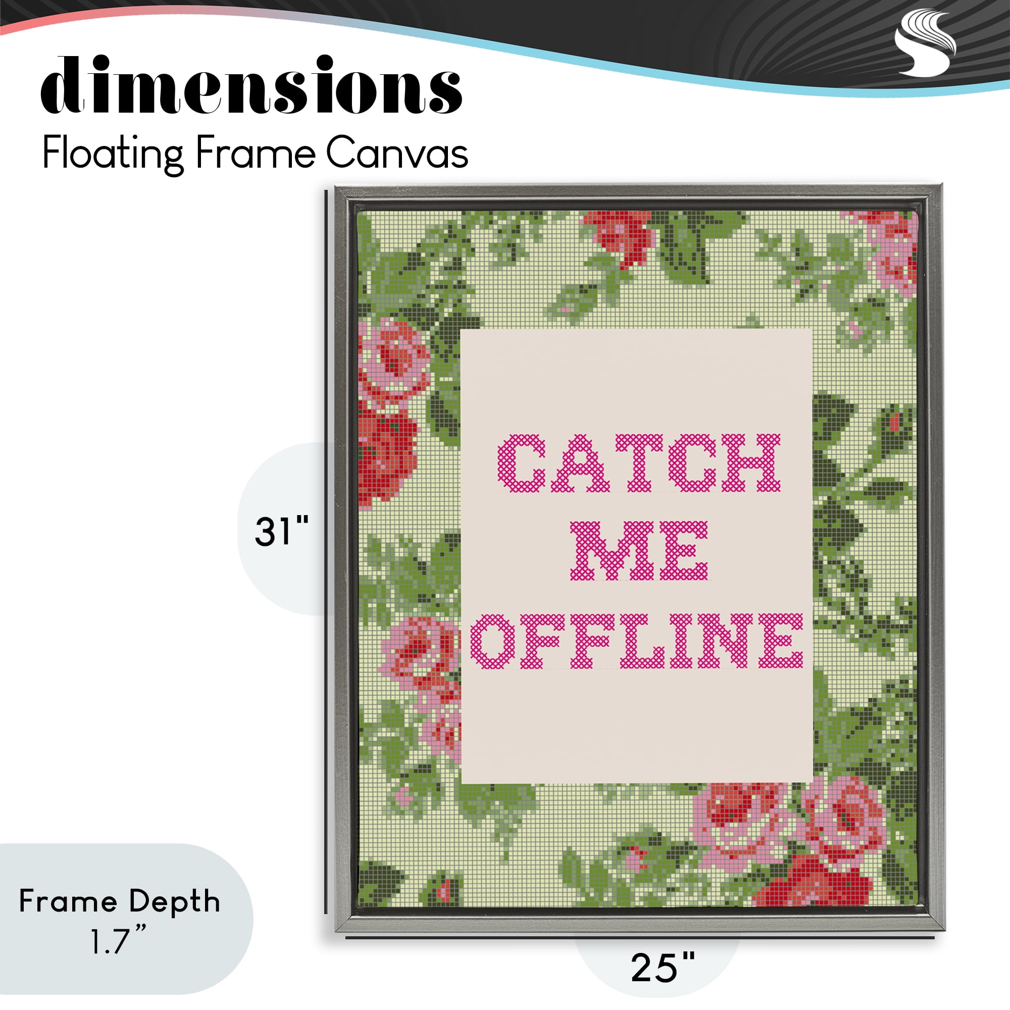Stupell Industries Catch Me Offline Faux Cross Stitch Gray Framed Floater Canvas Wall Art, design by Lil' Rue