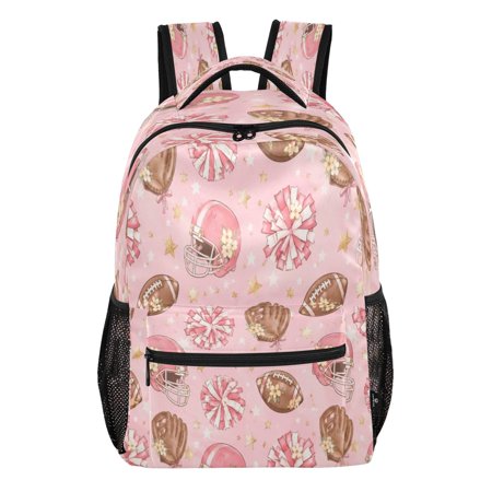 Wobogo Backpack Pink Colored Rugby Ball School Bookbag Lightweight Daypack with Multiple Pockets Adjustable Straps for Students