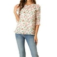 thumbnail image 1 of INSPIRE CHIC Hauts pour Femmes Manches 3/4 Ourlet à Volants Chemisier en Mousseline Florale Blouses TG Blancs, 1 of 6