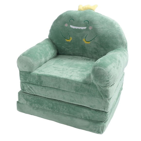 Cartoon Green Dinosaur Foldable Kid Sofa With Wide Handle, Soft Breathable Toddler Chair For Reading Relaxing Sleeping