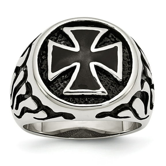 Primal Steel Stainless Steel Polished and Antiqued Black IP-plated Ring