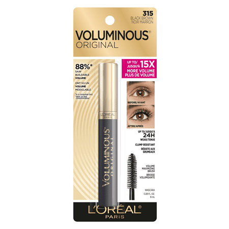 L'Oreal Paris Voluminous Original Washable Bold Eye Mascara, Black Brown, 0.28 fl oz