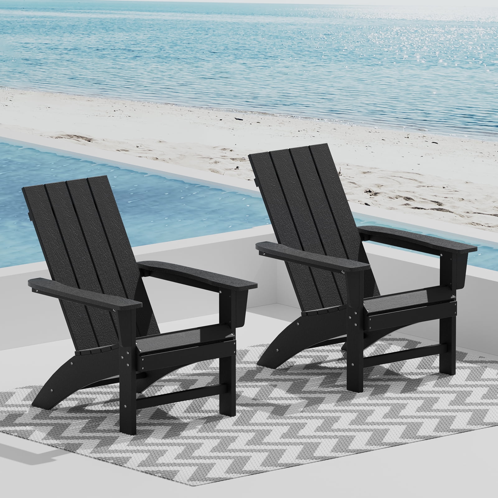 Garpans Adirondack Chair All Weather Outdoor Adirondack Chair HDPE Outdoor Chair for Patio Front Porch Pool Garden Deck Fire Pit Outside, Black