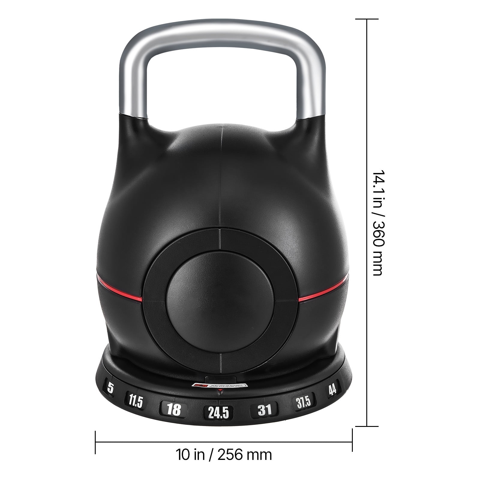 VEVOR Kettlebell, Adjustable Kettlebell with 7 Weight Levels (5, 11.5, 18, 24.5, 31, 37.5, 44 lbs), Die-Cast Aluminum and ABS Material, for Grip Strength Training, Full-body Workout & Cross-Training