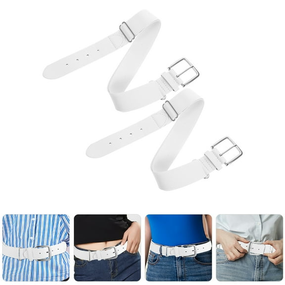 SEWCHICS 2Pcs Womens Softballs Belt White Elastic Sport Adjustable PU Baseball Waistband