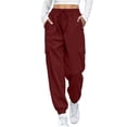thumbnail image 2 of VBVC Women's Drawstring Cargo Jogger Pants , Y2K Parachute Trousers For Women , Ladies' Lightweight Athletic Pants with Pockets, Wine , S-2XL, 2 of 8