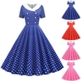 thumbnail image 5 of Dvprdro Robe de Bal pour Femme Invitée de Mariage Mode Vintage à Pois Imprimée Manches Courtes Ligne A Évasée Cocktail Fête Robe Midi, 5 of 5
