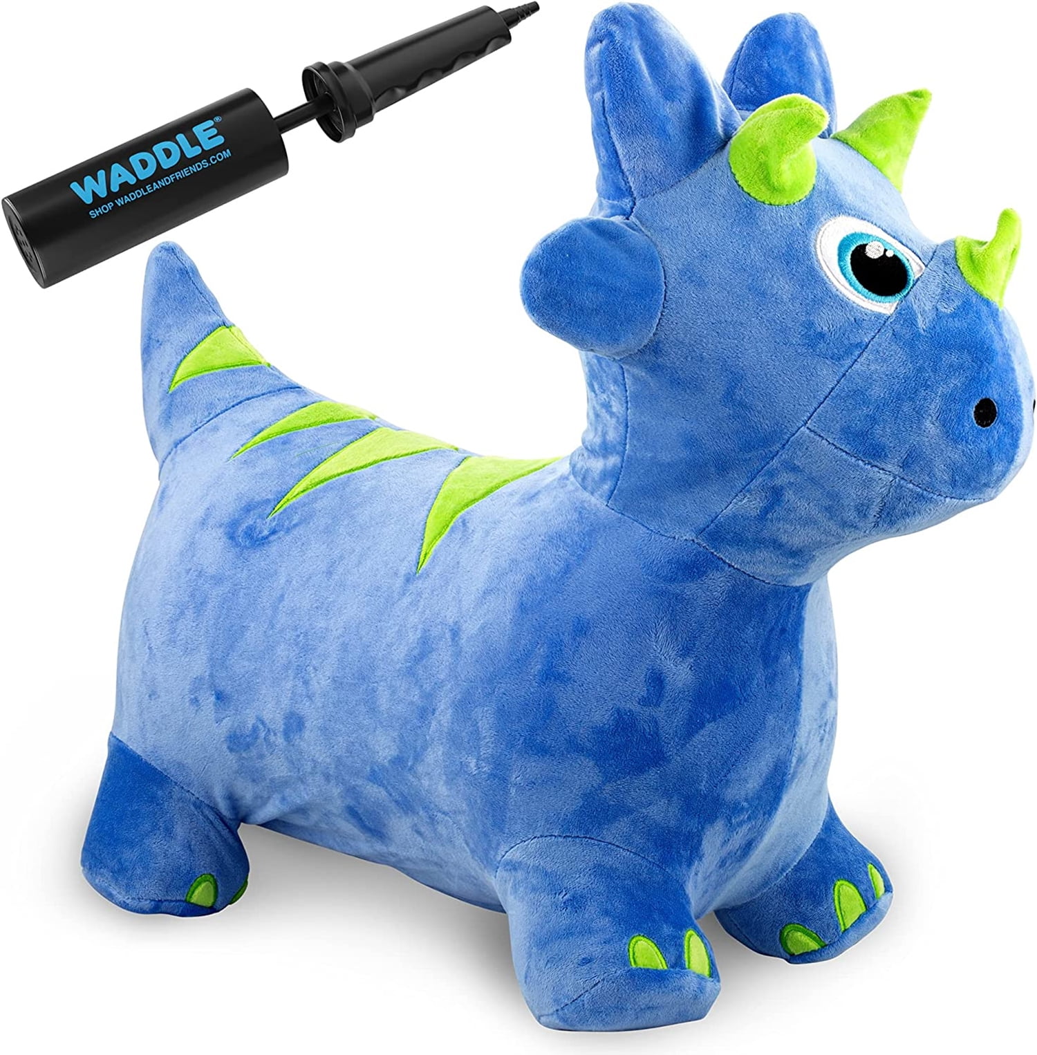 WADDLE Hopper Animal Plush Toy for Toddlers and Kids, Pump, Ages 2 and Up, Triceratops