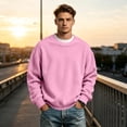 thumbnail image 7 of Men's Crew Neck Long Sleeve Solid Sweatshirt Lightweight Casual Pullover Comfortable Basic Top for Fall Winter Everyday Wear and Weekend Outings Pink M, 7 of 7