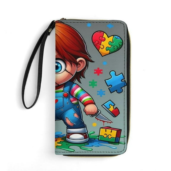 Chucky Leather Wallet with Wristlet Credit Card Holder Zipper Clutch Stylish Purse for Women Men