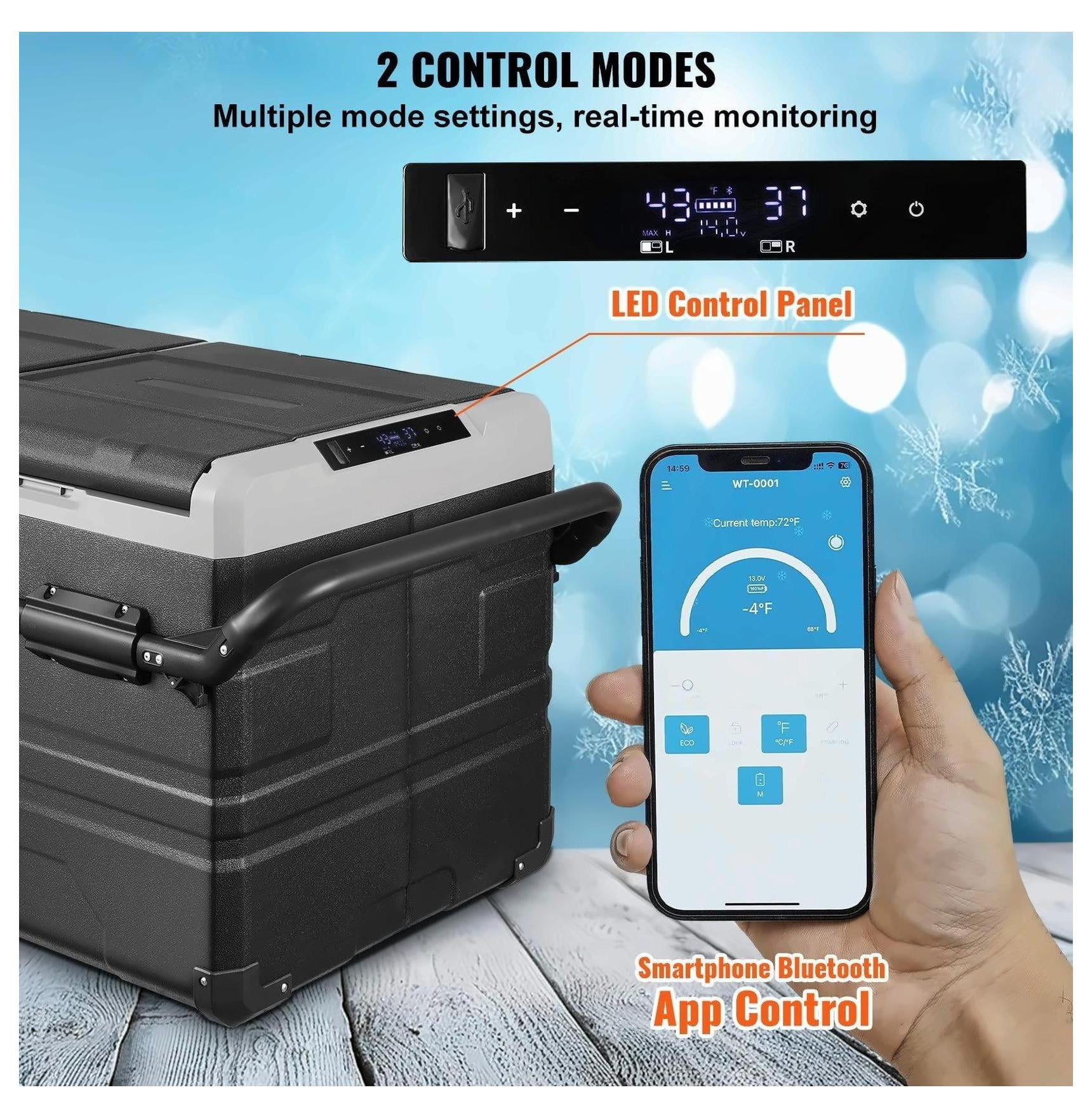 Portable Car Refrigerator Freezer 115L, Dual Zone Compressor Fridge for Car, RV, Home - Rapid Cooling, Bluetooth Control, Low Noise, -4°F to 68°F