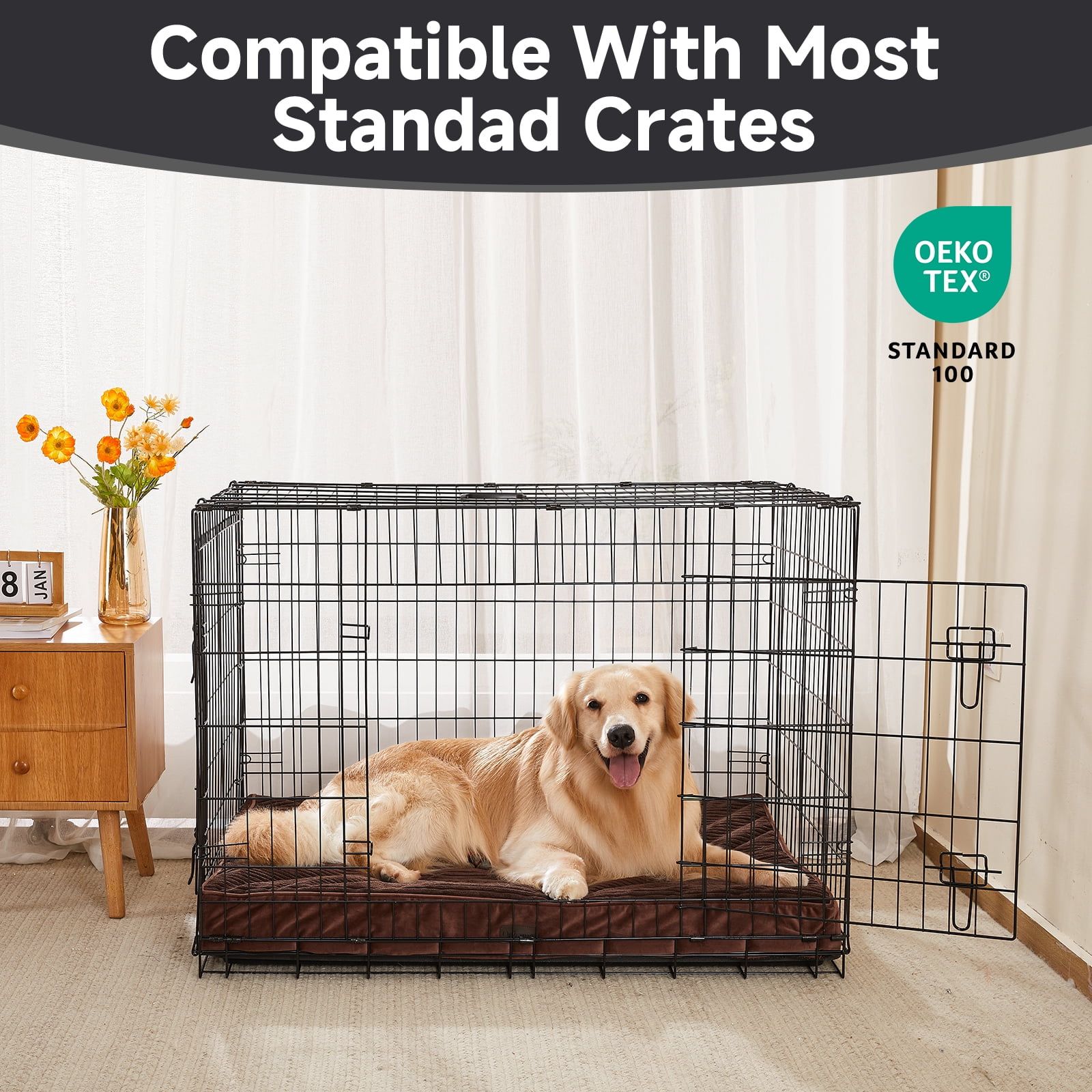 OhGeni Orthopedic Large Dog Bed 41in, Deluxe Pet Bed for Crates, Waterproof and Washable, 25D Egg Crate Foam Pad Anti-Slip Sleeping Mat for Large, Jumbo, Medium Dogs Breeds, 41" x 28", Black