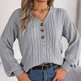 thumbnail image 6 of TFEOQRY Pullover Sweater for Women Hollow Solid Color Casual Button Knitwear Long Sleeved V-Neck Sweater Top Gray, 6 of 8