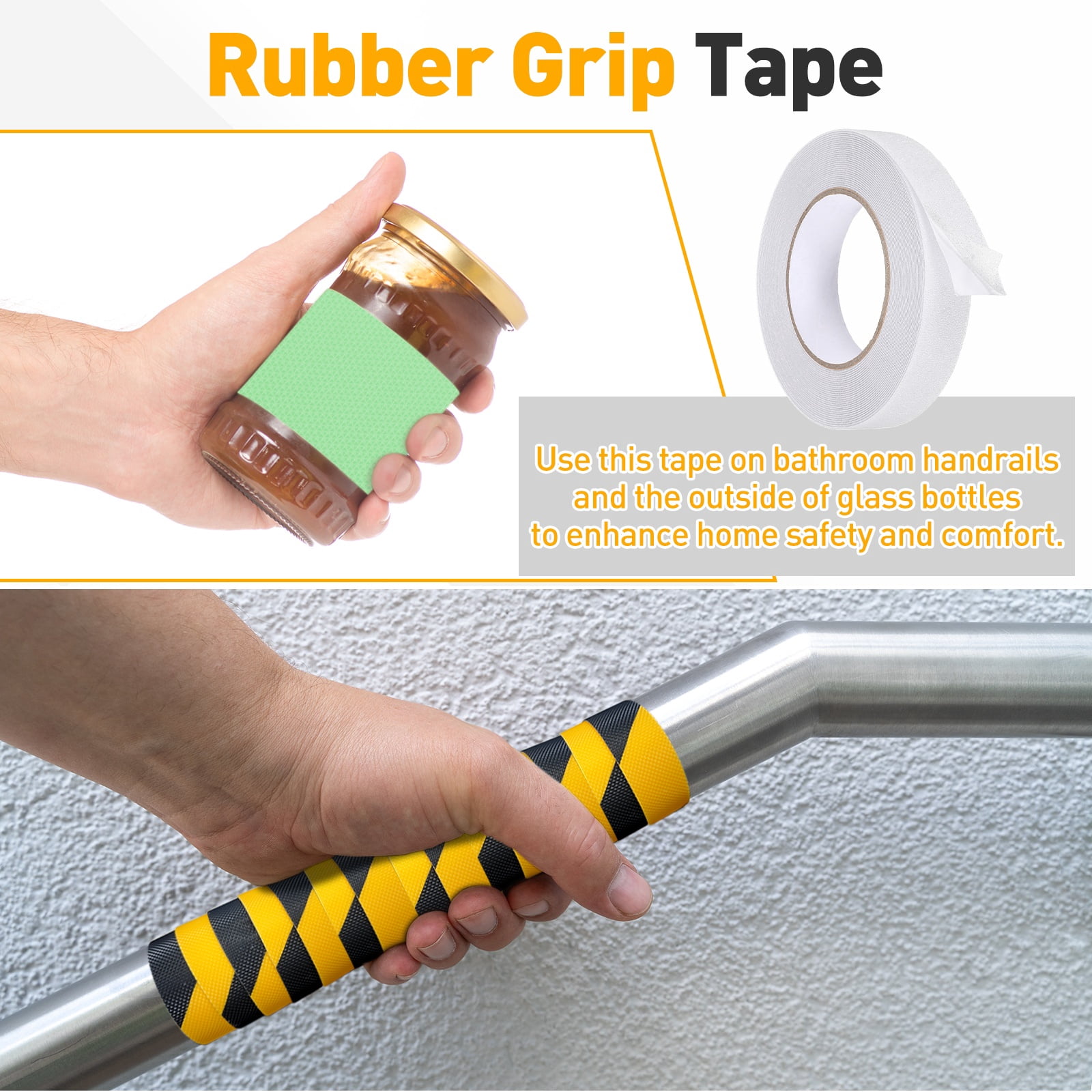Uxcell 2 Pack Rubber Grip Tape, 1 in x 33 ft Non-Slip Tape with Texture Waterproof Adhesive Non-Abrasive Grip Tapes for DIY Tools, Indoor & Outdoor Stair Steps, Ramp, Transparent