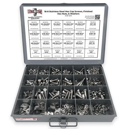 18-8 (304) Stainless Steel Hex Cap Screws Bolts Nuts Washers Assortment Kit - 574 Pcs!