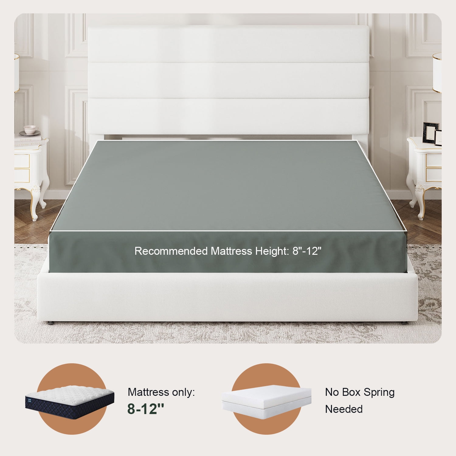 Amolife Full Size Storage Platform Bed Frame with 4 Drawers & Upholstered Velvet Slat Headboard, White