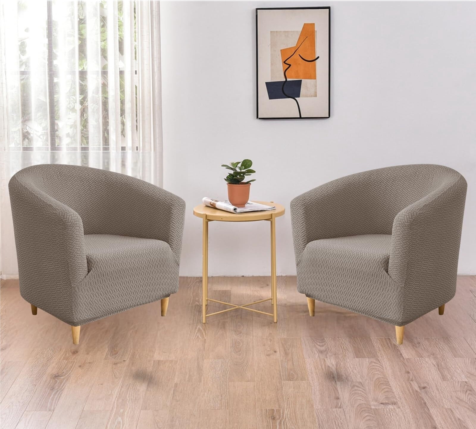 LKJYER Club Chair Slipcover Jacquard Barrel Chair Covers Stretch Tub Chair Slipcovers Soft Armchair Sofa Covers Removable Couch Cover Protector for Living Room Hotel Restaurant