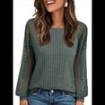 thumbnail image 1 of Suéter de Punto Holgado, Versátil, de Canalé Cepillado y Cuello Redondo para Mujer con Mangas Largas Huecas Empalmadas. Verde Oliva XL, 1 of 7
