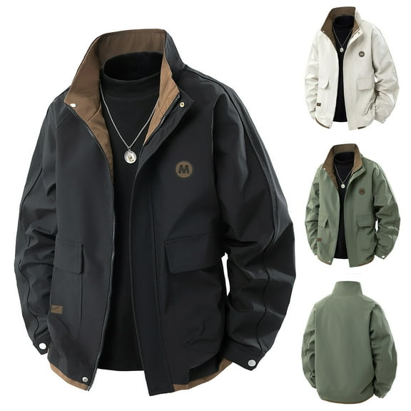 Jacket for Men Plus Size Mens Jackets Men Casual Solid Color Zipper Pocket Turndown Collar Long Sleeve Hoodless Outwear Jackets, M-4XL