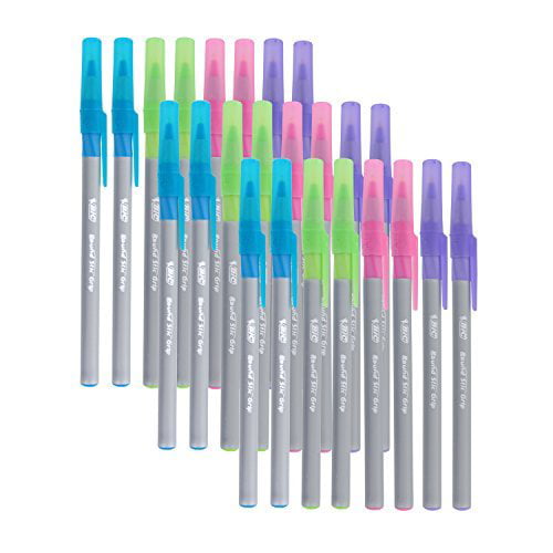 BIC Round Stic Grip Xtra Comfort Fashion Ballpoint Pens, Assorted Fashion  Colors, Pack of 24 (Bundle)