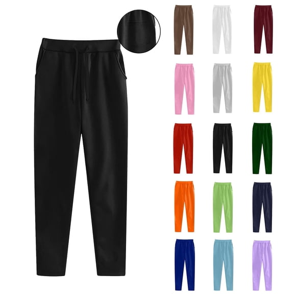 Pants for Women Women's Casual Trousers And Trousers Solid Color Large Size Running Fitness Sports Pants With Three Pockets Black L