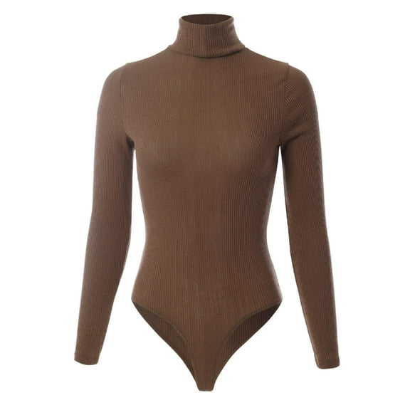 MixMatchy Women's Long Sleeves Ribbed Sweater Turtleneck Bodysuit Leotard