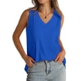thumbnail image 3 of ZXSXSY Women's V-Neck Pleated Sleeveless Solid Color Tank Top, 3 of 5