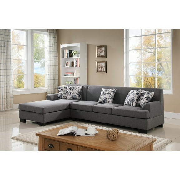 Allen Modern Fabric Upholstered 2-Pc Configurable Left or Right Facing Sectional Sofa, Grey