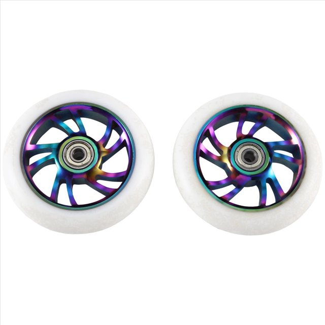 2 Pcs Roues de Scooter 110mm Remplacement Aluminium Résistant à l'Usure Pièces de Scooter Acrobatique Accessoires de Scooter, 2 * Roues, Blanc