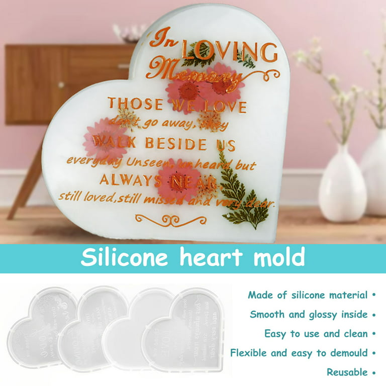 4pcs Silicone Molds for Epoxy Resin Molds 3D Heart Shaped Sign