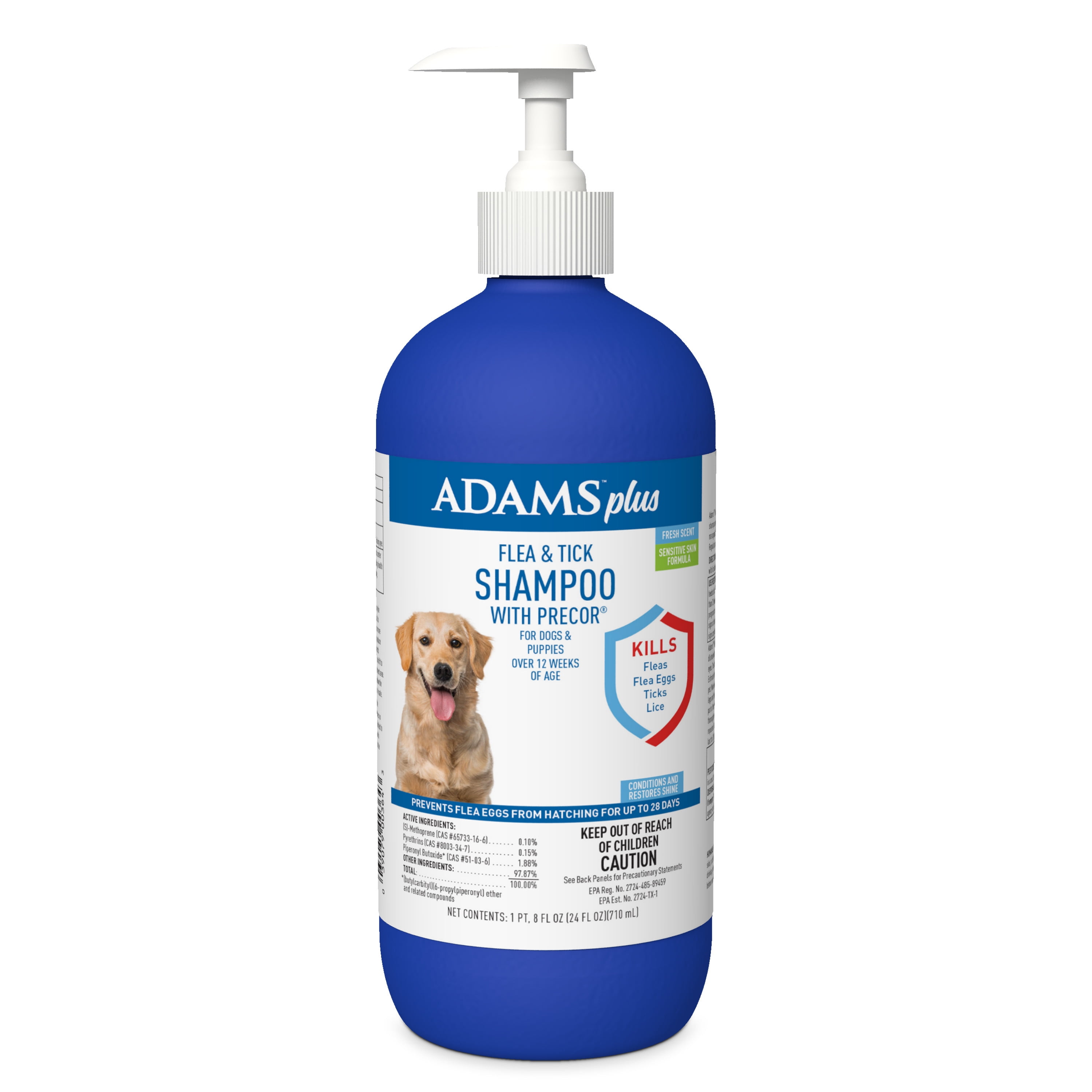 Adams Plus Flea & Tick Shampoo with Precor for Dogs & Puppies Over 12 Weeks Of Age | 24 Oz