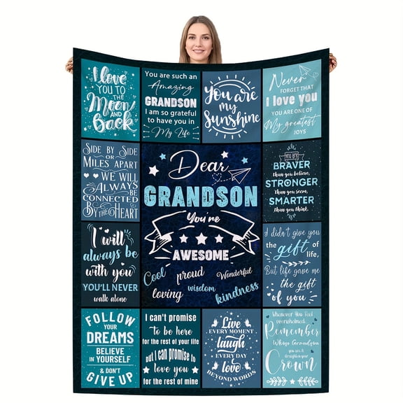 Grandson Gifts from Grandma & Grandpa, Birthday Gifts to My Grandson Soft Flannel Blanket 50"x 60", Grandson Gift Ideas for Christmas
