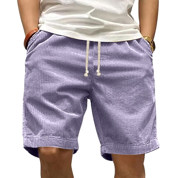 Corduroy Shorts for Men Drawstring Elastic Waist Lounge Short Summer Beach Casual Beach Bermuda Shorts Solid Color Corduroy Cargo Short with Pockets,Purple 4XL
