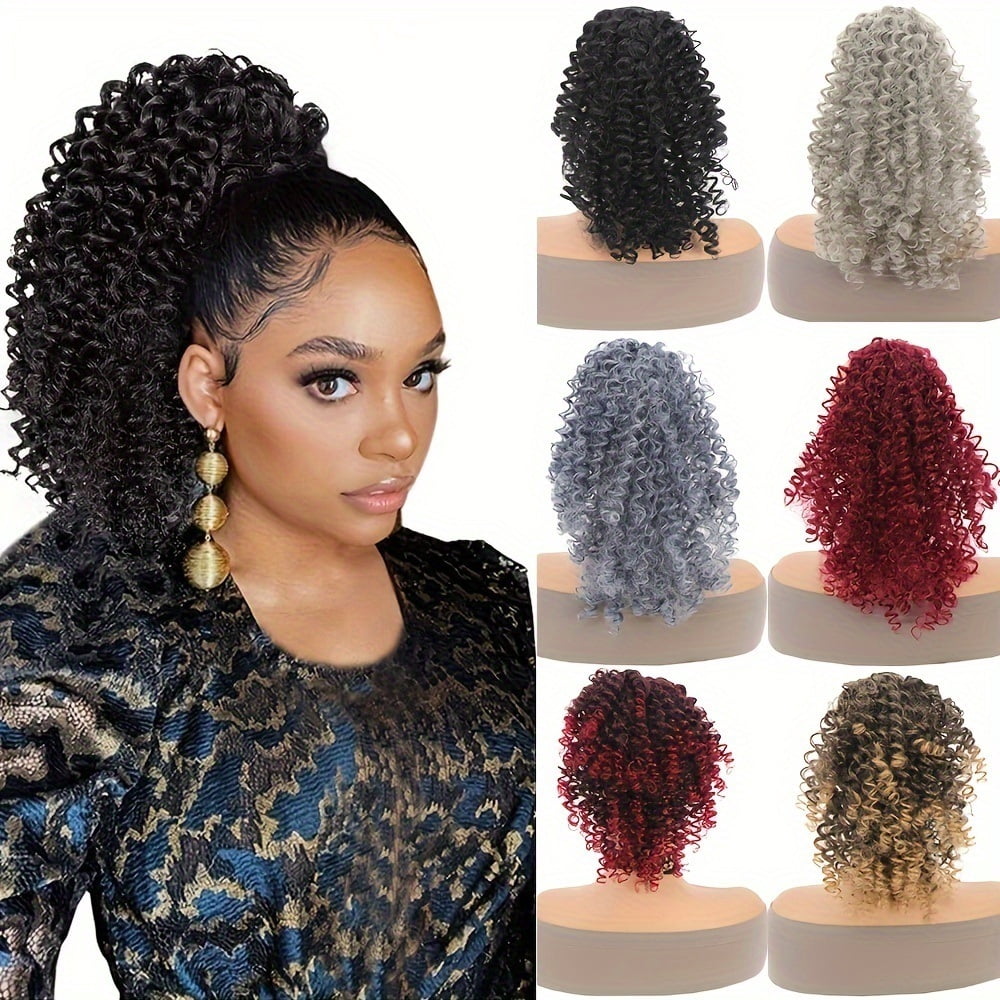 Afro Puff Drawstring Ponytail Clip In Hair Extensions 14 Inch Kinky Curly Synthetic Ponytail Hairpiece For Women