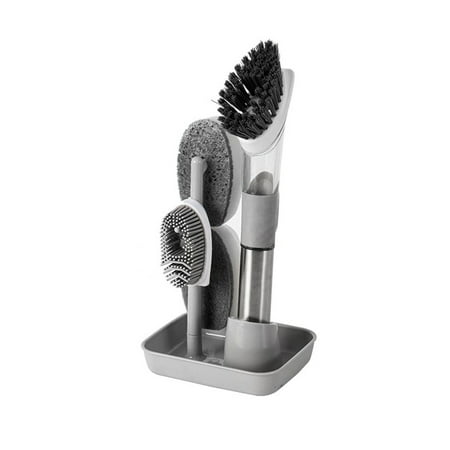 

Dish Brush with Soap Dispensing Multi-Function Kitchen Brush Washing Up Brush with Handle 4 Replacement Stiff Brushes and Stand Deeply Cleaning Brushes for Pans Pots Kitchen Sink