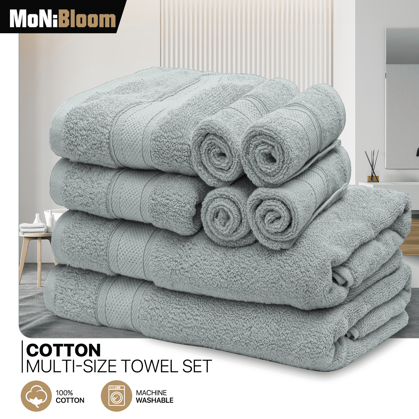 4 Piece Bath Towel Set, 100% Cotton, High Absorbent Quick Dry Bath Towels, Machine Washable, 27x54 MoNiBloom Color: Gray