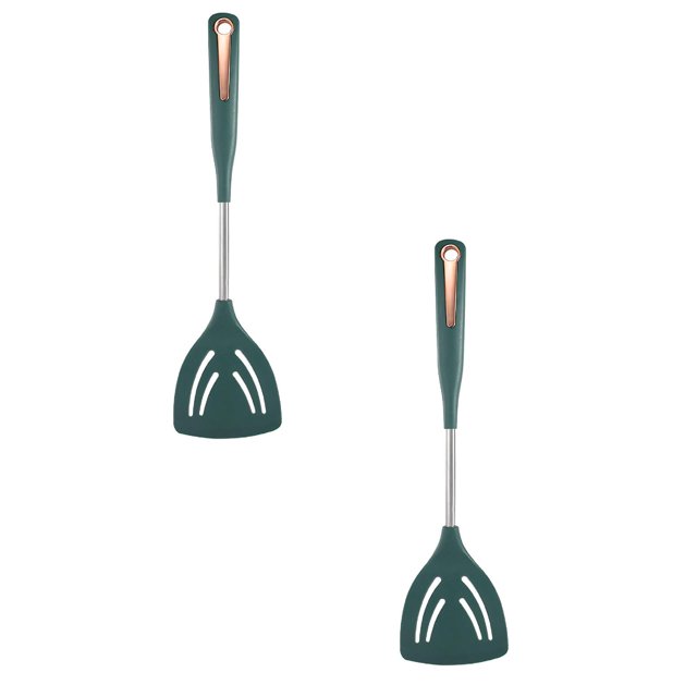 Oleegame 2PC Stainless Steel Cutlery Set Silicone Cookware Kitchen Utensil Set Kitchen Tool Spoon Shovel Spoon